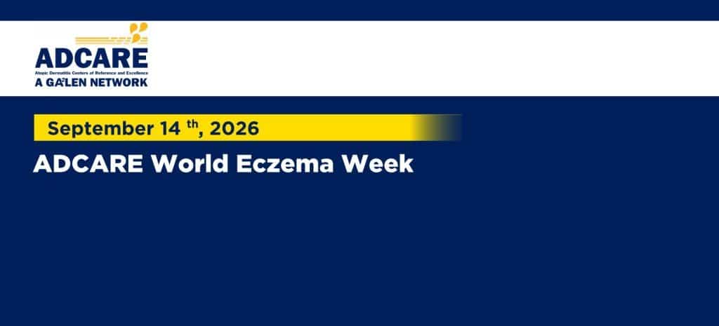 ADCARE World Eczema Week - Global Allergy and Asthma Excellence Network ADCARE World Eczema Week banner with date September 14, 2026 on a yellow ribbon against a dark blue background.